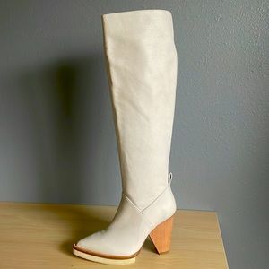 PALOMA BARCELO knee high white leather heeled boots